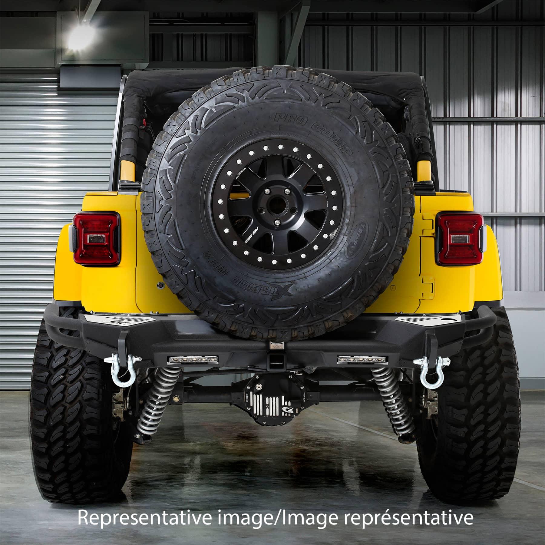 Smittybilt XRC Gen2 rear bumper for 2018-2025 Jeep Wrangler JL, durable black bumper with mounting points visible.