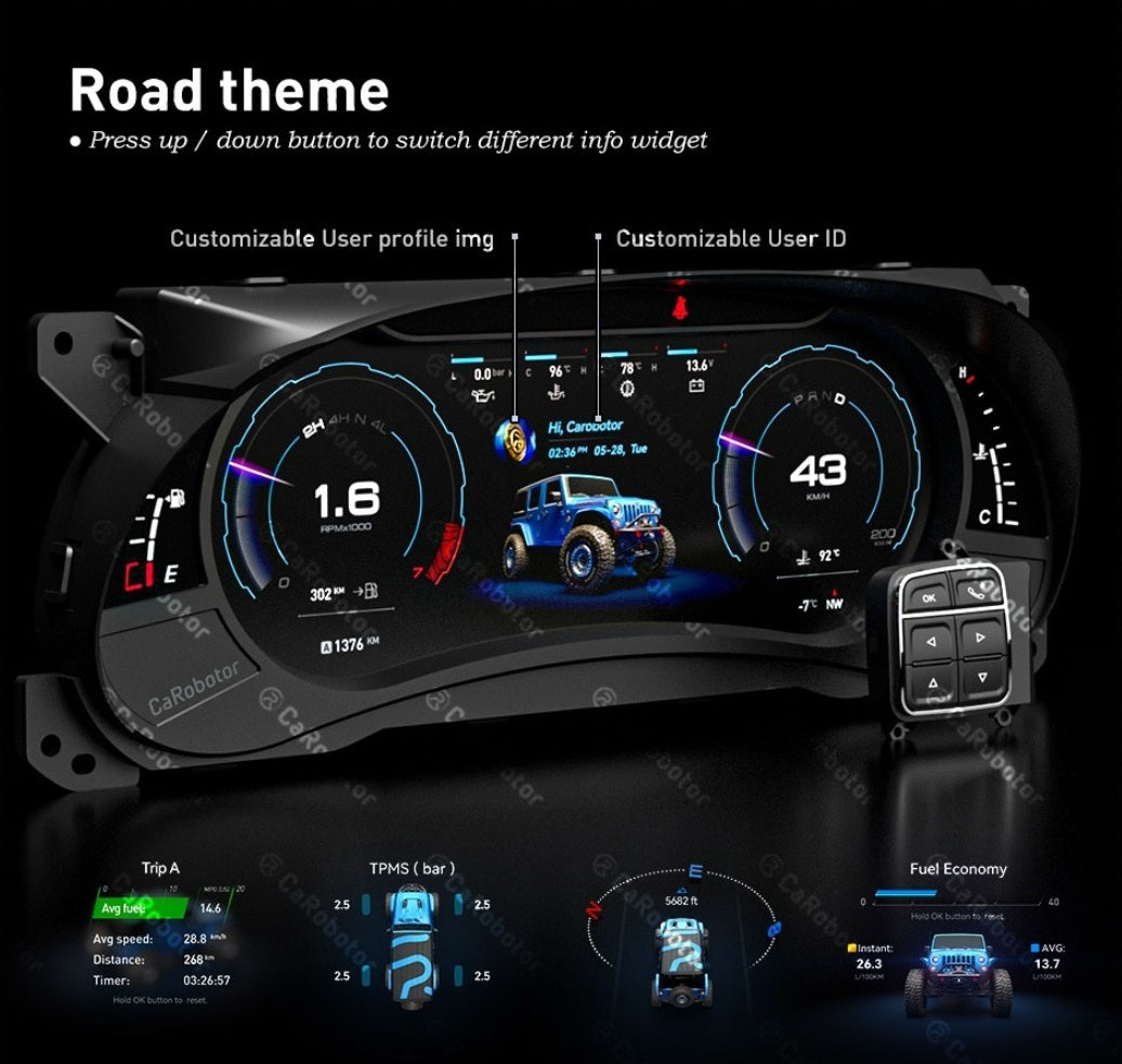 J-Pro Plus Carobotor Dash Cluster & K1 Radio with Accessories (2025 Gen 2) - Jeep Wrangler JK/JKU 2011-2018 - 4X4 WAVERS