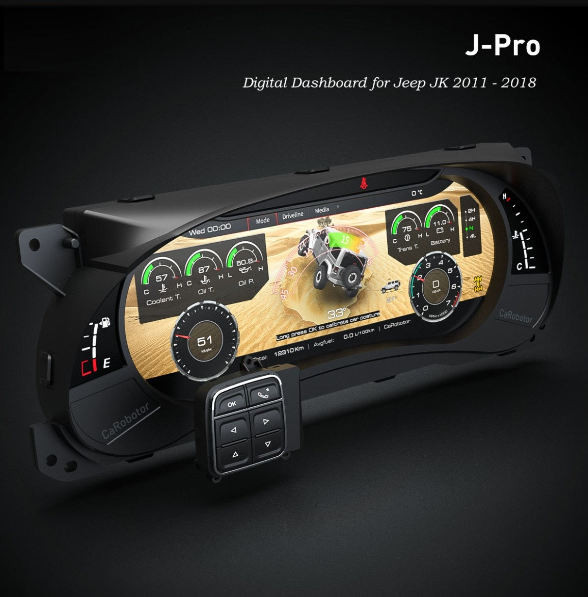 J-Pro Carobotor Dash Cluster & K1 Radio with Accessories (1st Generation) - Jeep Wrangler JK/JKU 2011-2018 - 4X4 WAVERS