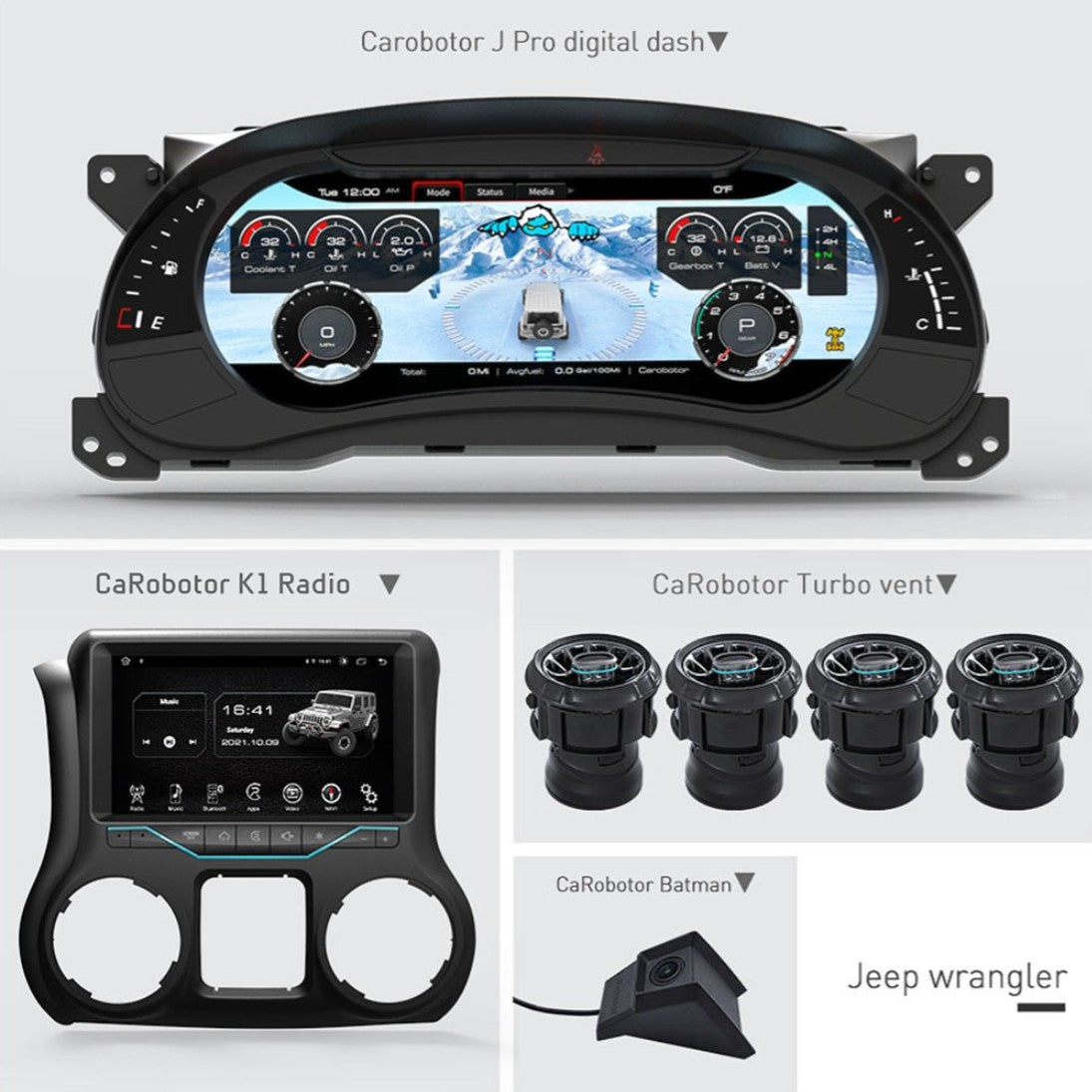 J-Pro Carobotor Dash Cluster & K1 Radio with Accessories (1st Generation) - Jeep Wrangler JK/JKU 2011-2018 - 4X4 WAVERS