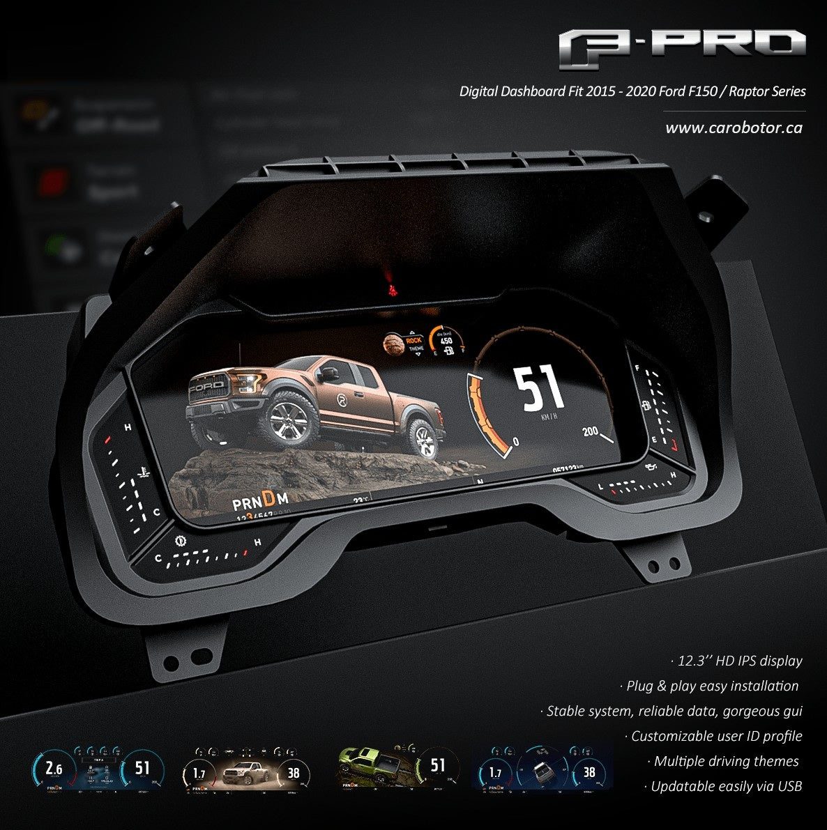 F-Pro Carobotor Digital Dashboard Cluster - Ford F150 / Raptor 2015-2020 - 4X4 WAVERS