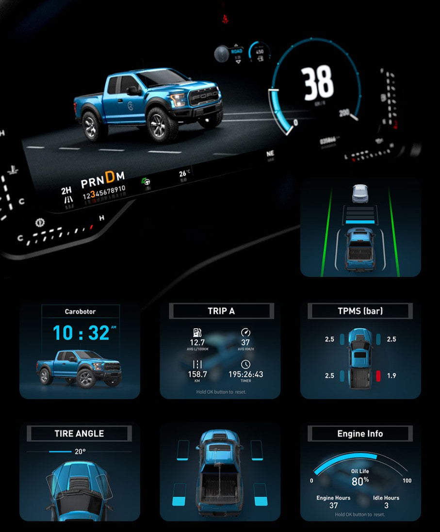 F-Pro Carobotor Digital Dashboard Cluster - Ford F150 / Raptor 2015-2020 - 4X4 WAVERS