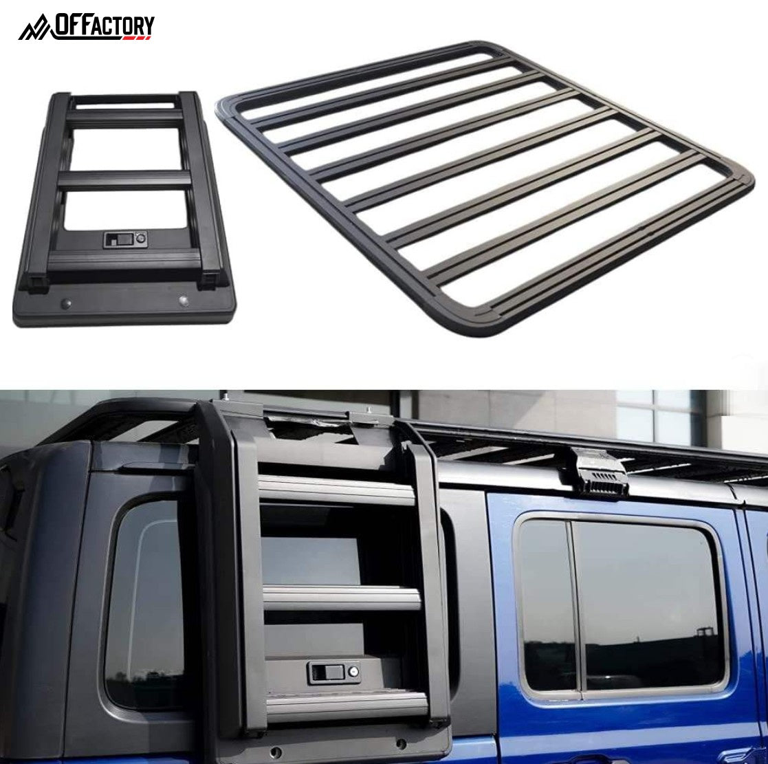 OFFactory Premium Aluminum Roof Rack with Telescopic Ladder | WS Edition- Jeep Wrangler JL/JLU/4XE 2018+ | OFFactory by 4X4WAVERS (Image 1)