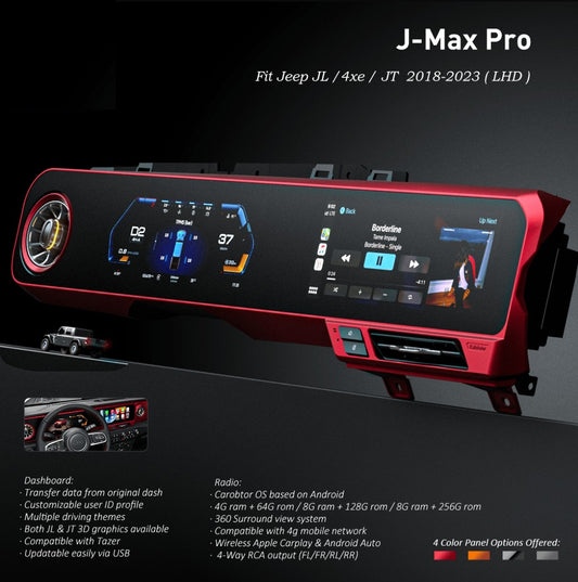 J-Max Pro Carobotor Cluster Numérique Tout-en-Un - Jeep Wrangler JL/JLU/4XE/JT 2018-2023 (version mise à jour 2025)