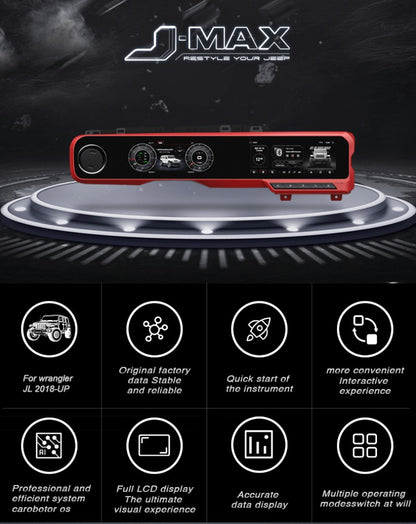J-Max Tableau de bord numérique Carobotor + radio tout-en-un - Jeep Wrangler JL/JLU/JT 2018-2023