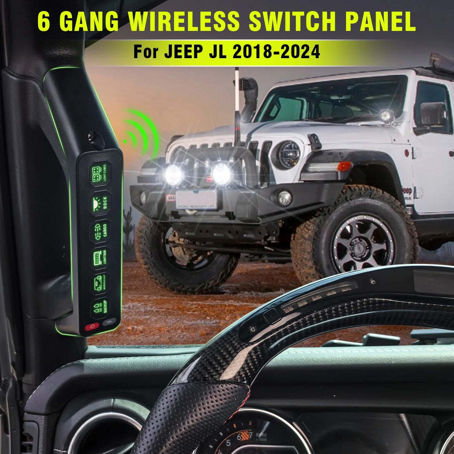 Switch Controller Grab Handle Mounting 6 Gang Switches Panel for Jeep Wrangler JL 2018 2019 2020 2021 2022 2023 - 4X4 WAVERS