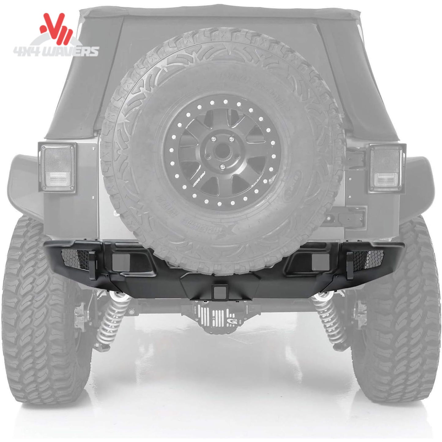 Smittybilt Stryker rear bumper installed on Jeep Wrangler Unlimited JKU