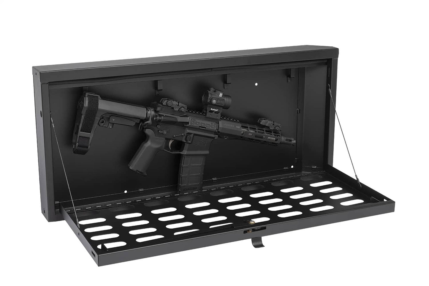 Tuffy Security Products MOLLE tailgate lockbox for 18-25 Jeep Wrangler JL bed organizer, securely mounted on vehicle tailgate.