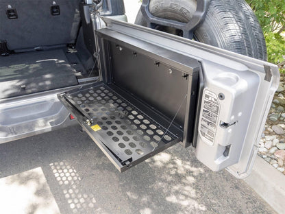 Tuffy Security Products MOLLE tailgate lockbox for Jeep Wrangler JL, bed organizer with secure locking compartments.