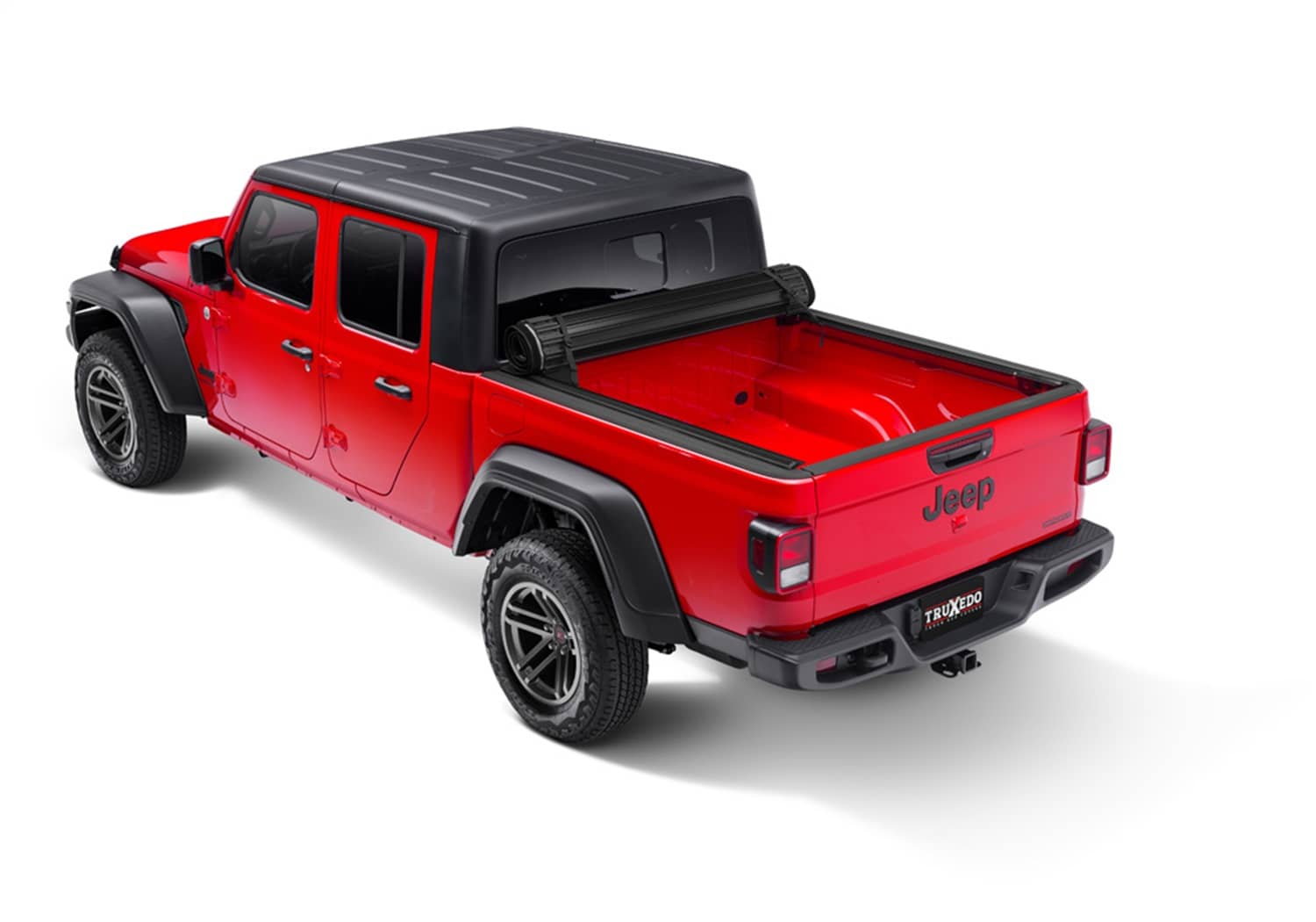 Truxedo Box Cover for 20-26 Gladiator pickup truck, black tonneau cover with secure latch system, installed on truck bed.