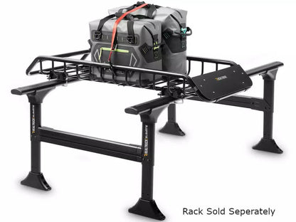 Truxedo Elevate Narrow Cargo Basket mounted on vehicle roof, durable black metal cargo box for secure storage.