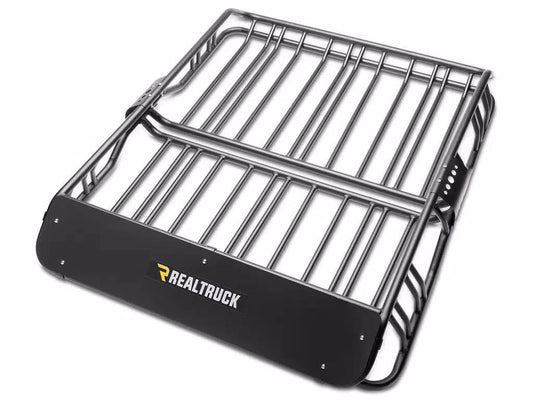 Truxedo Elevate Standard Cargo Basket mounted on vehicle roof, designed for secure storage of outdoor gear and cargo.