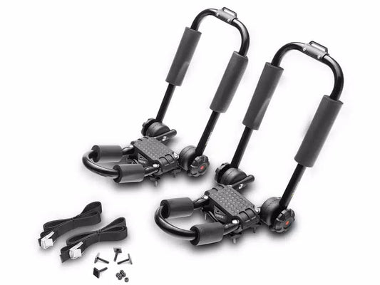 Truxedo ELEVATE kayak carrier mounted on a vehicle roof rack, designed for snow and watersport gear transport.