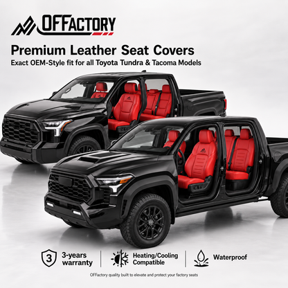 OFFactory OEM-style custom leather seat covers for Toyota Tundra and Tacoma trucks, made to order