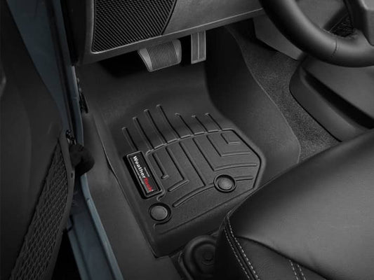Weathertech front floor liner for 2014-2018 Jeep Wrangler JK, durable all-weather floor mat with textured surface for grip.