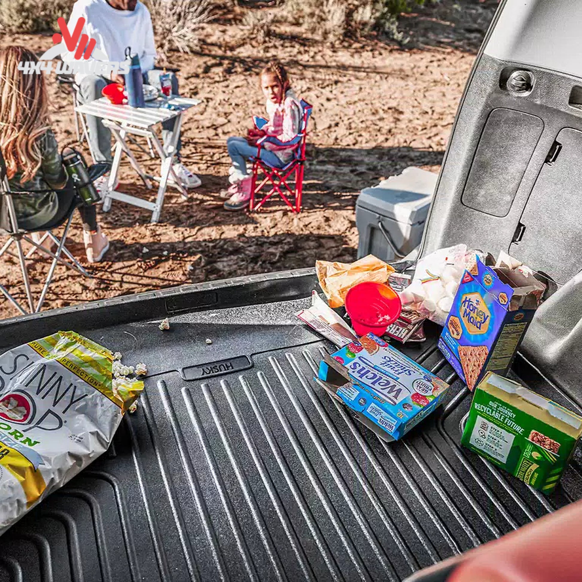 Rear cargo area protected by Husky all-weather cargo liner in a Ford Bronco 2-door