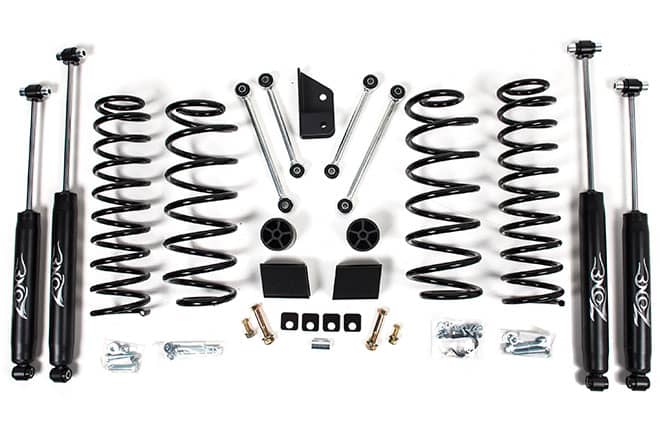 Zone Offroad 3-inch lift kit for 2018-2025 Jeep Wrangler JL 4-door shown on vehicle with lifted suspension.