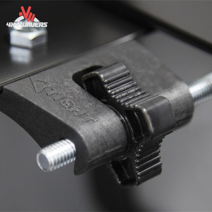 Close-up view of the dual automatic latch mechanism that locks the roll up cover firmly to the side rails SKU BGPC_41369.