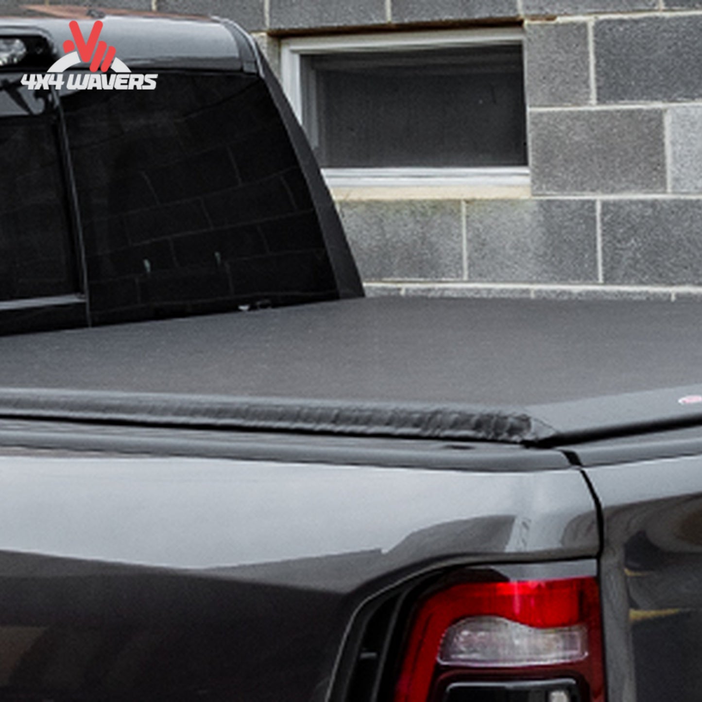 Black soft roll-up truck bed cover closed on 6.5 foot Ford F150 bed rail cap SKU 11279