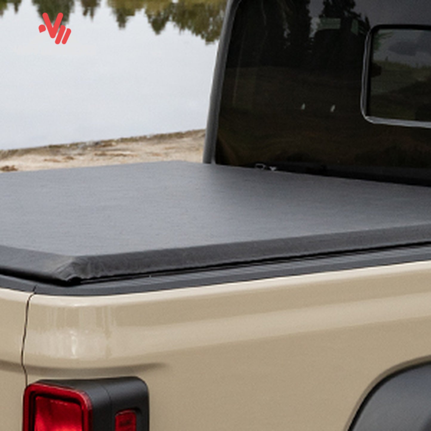 Black soft roll-up truck bed cover closed on 6.5 foot Ford F150 bed rail cap SKU 11279