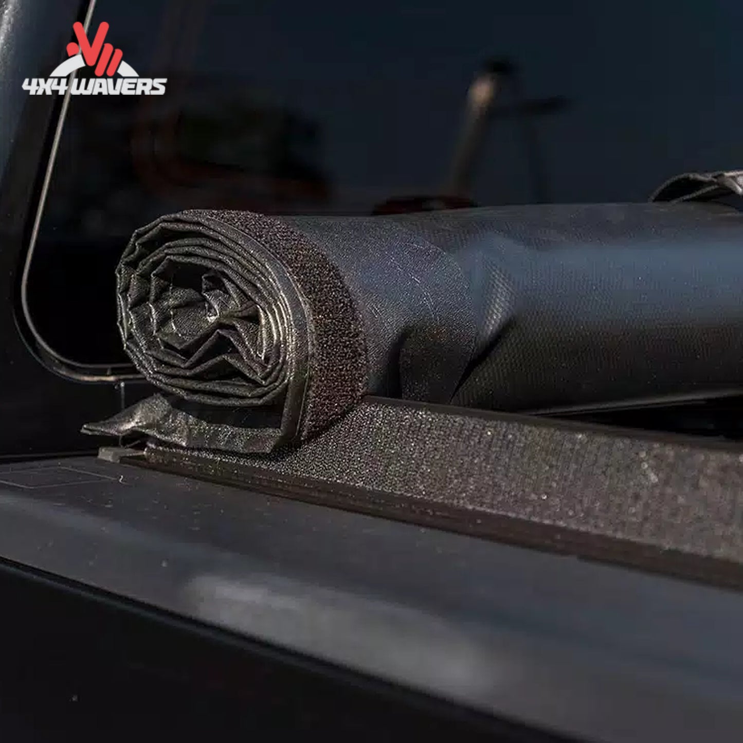 ACCESS roll up bed cover rolled completely forward to the cab with safety storage straps secured.
