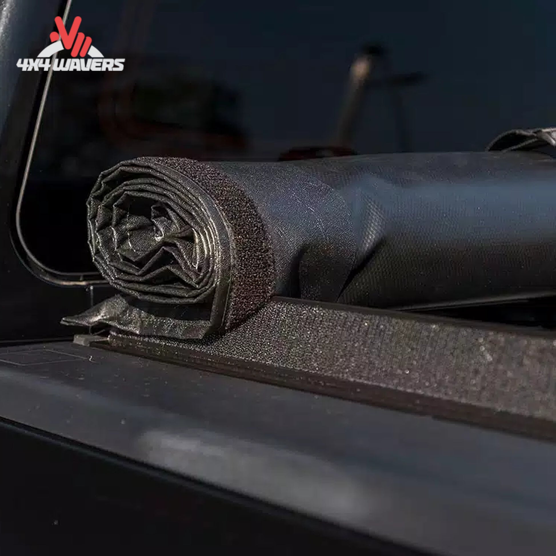 ACCESS roll up bed cover rolled completely forward to the cab with safety storage straps secured.