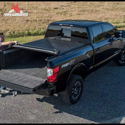 ACCESS roll up bed cover rolled completely forward to the cab with safety storage straps secured.