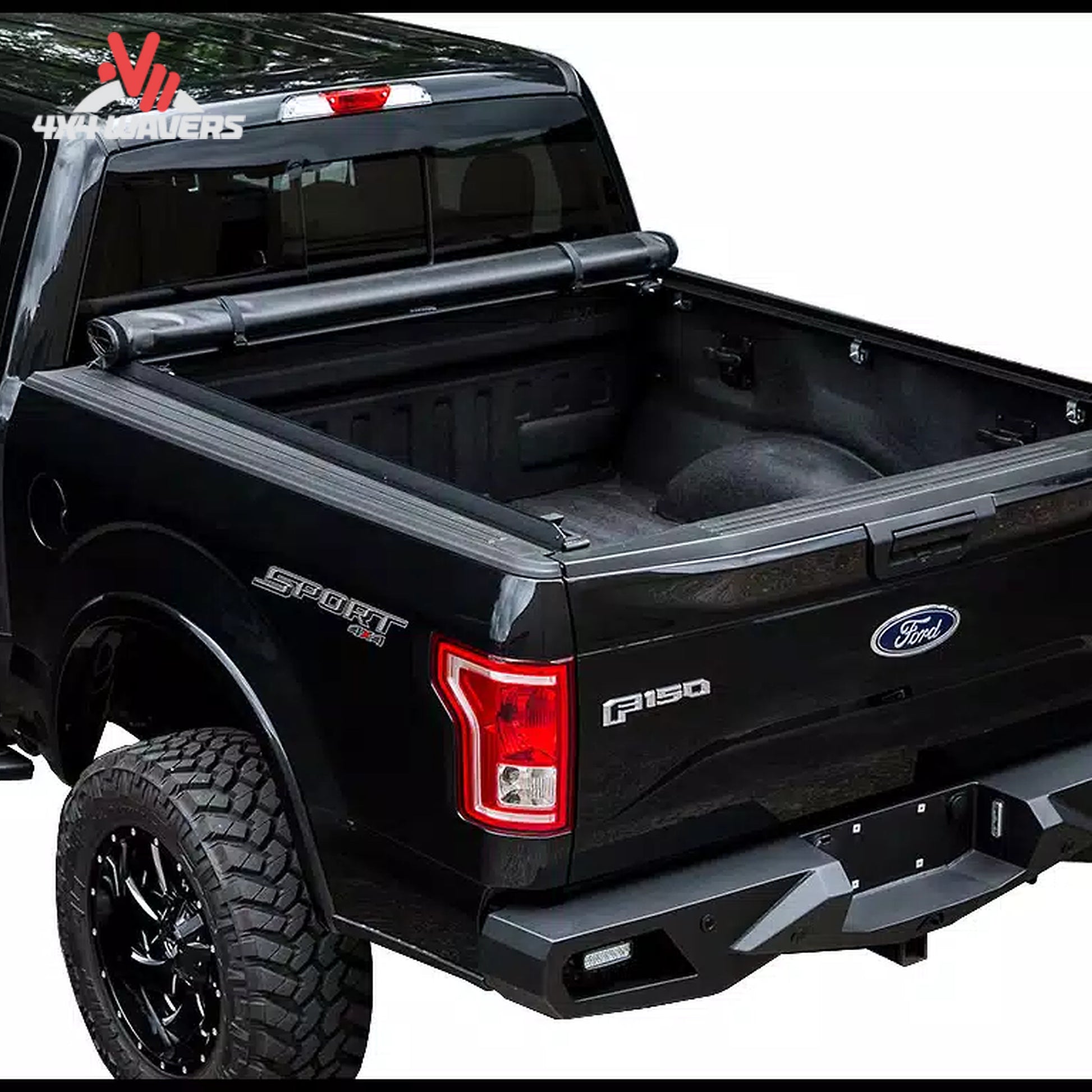 ACCESS roll up bed cover 11389 rolled forward to cab with safety straps engaged SKU BGPC_11389.