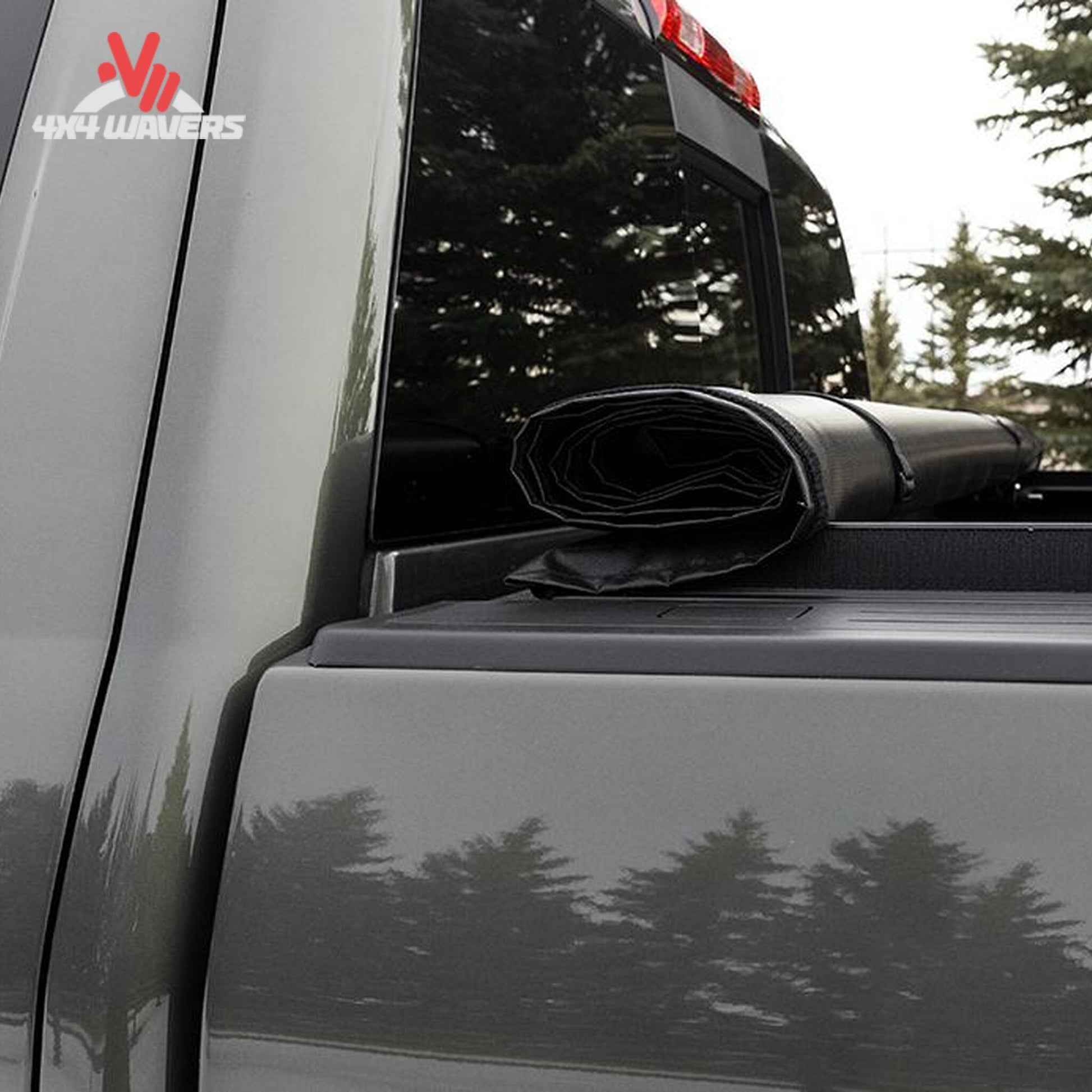 ACCESS roll up bed cover 11389 rolled forward to cab with safety straps engaged SKU BGPC_11389.