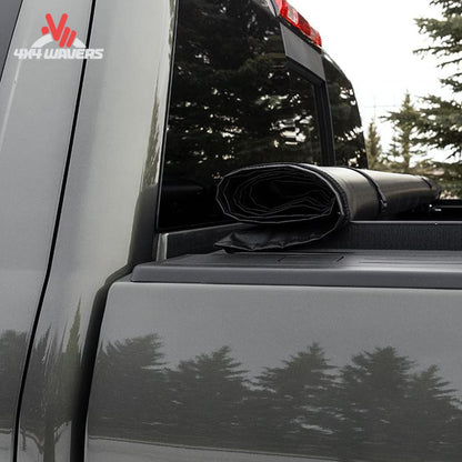 ACCESS roll up bed cover 11389 rolled forward to cab with safety straps engaged SKU BGPC_11389.