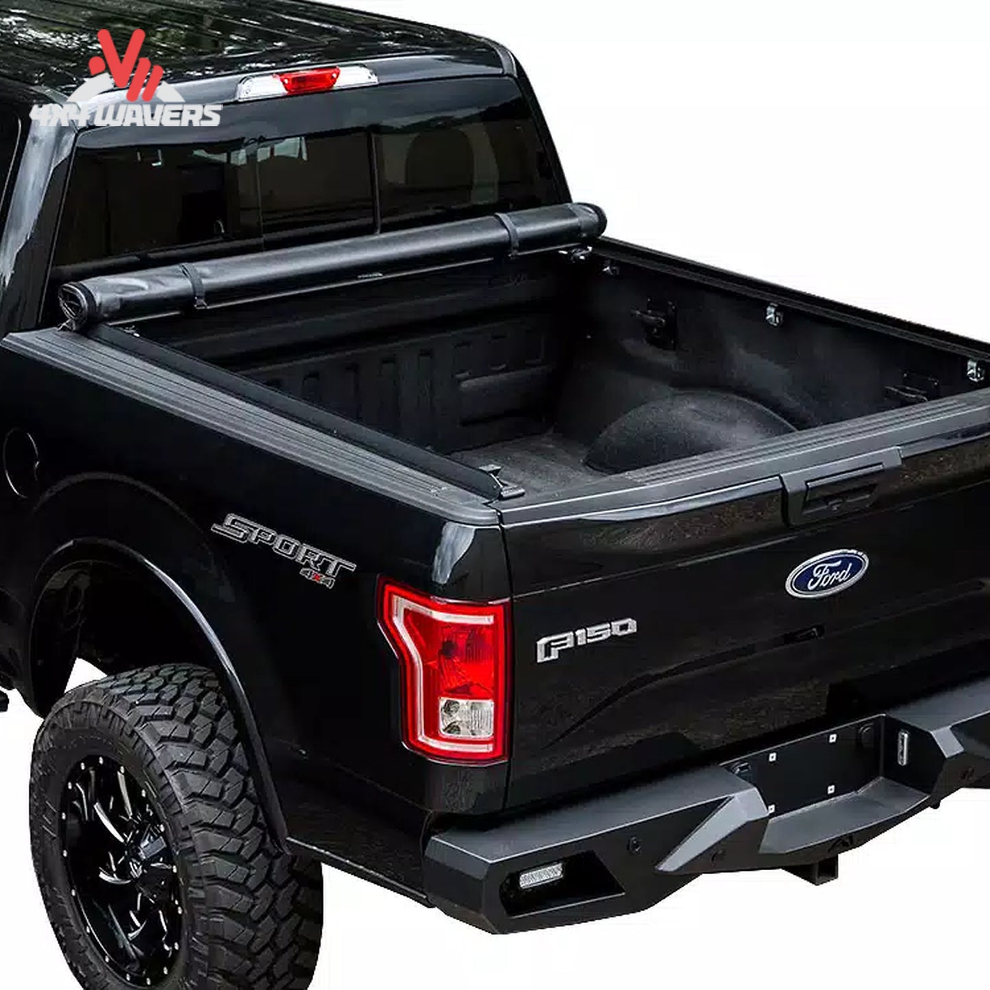 ACCESS roll up bed cover rolled completely forward to the cab with safety storage straps secured.