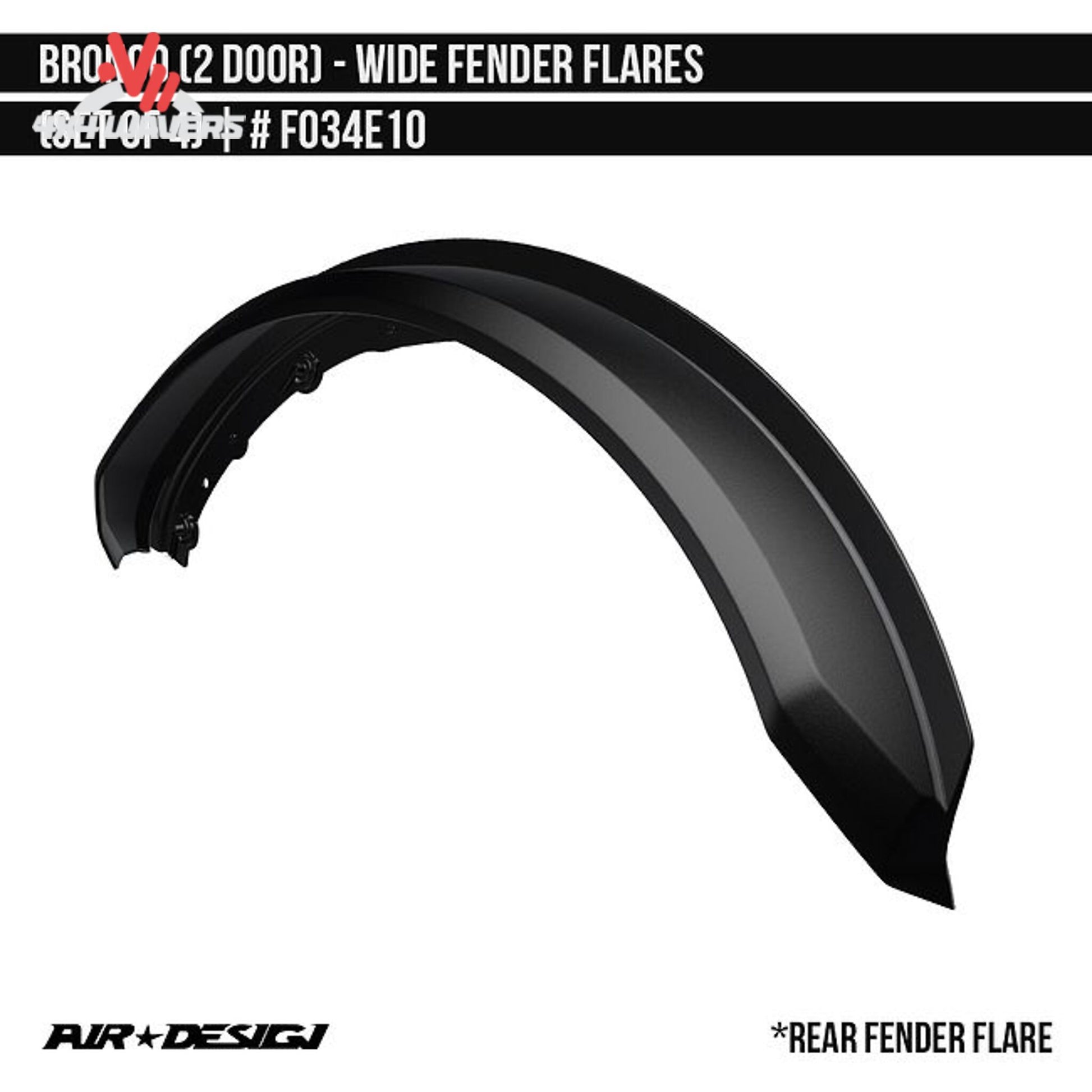 Air Design FO34E10 wide fender flares for 2021-2025 Ford Bronco 2-door satin black