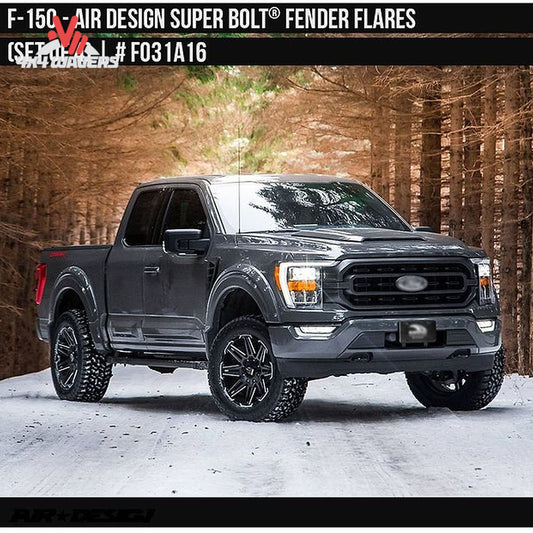 Primed Air Design Superbolt Fender Flares for 2021-2026 Ford F-150, ready to paint, enhances truck’s rugged look.