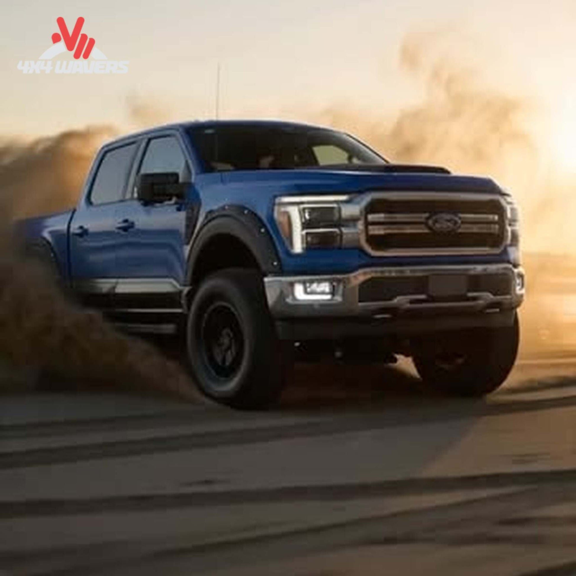 Side profile view of a Ford F-150 truck equipped with Air Design satin black Superbolt fender flares SKU GPSM_FO25A03.