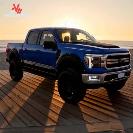 Air Design Superbolt Fender Flares in satin black installed on a 2018-2020 Ford F-150 pickup truck, enhancing rugged style and protection.