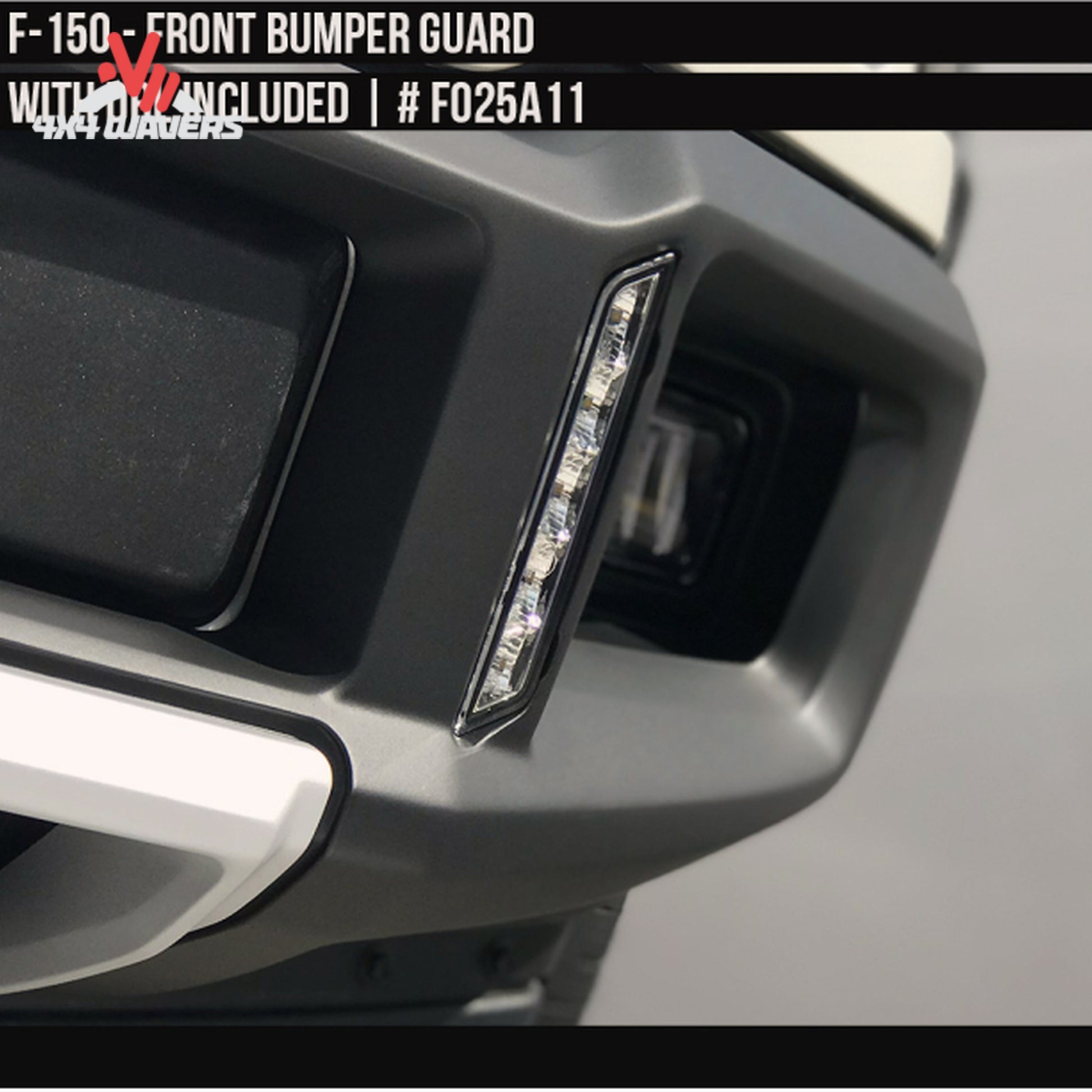 Close-up detail of the front injection molded ABS Superbolt fender flare in grey 2K primer finish mounted above an off-road truck tire SKU GPSM_FO25A03PR.