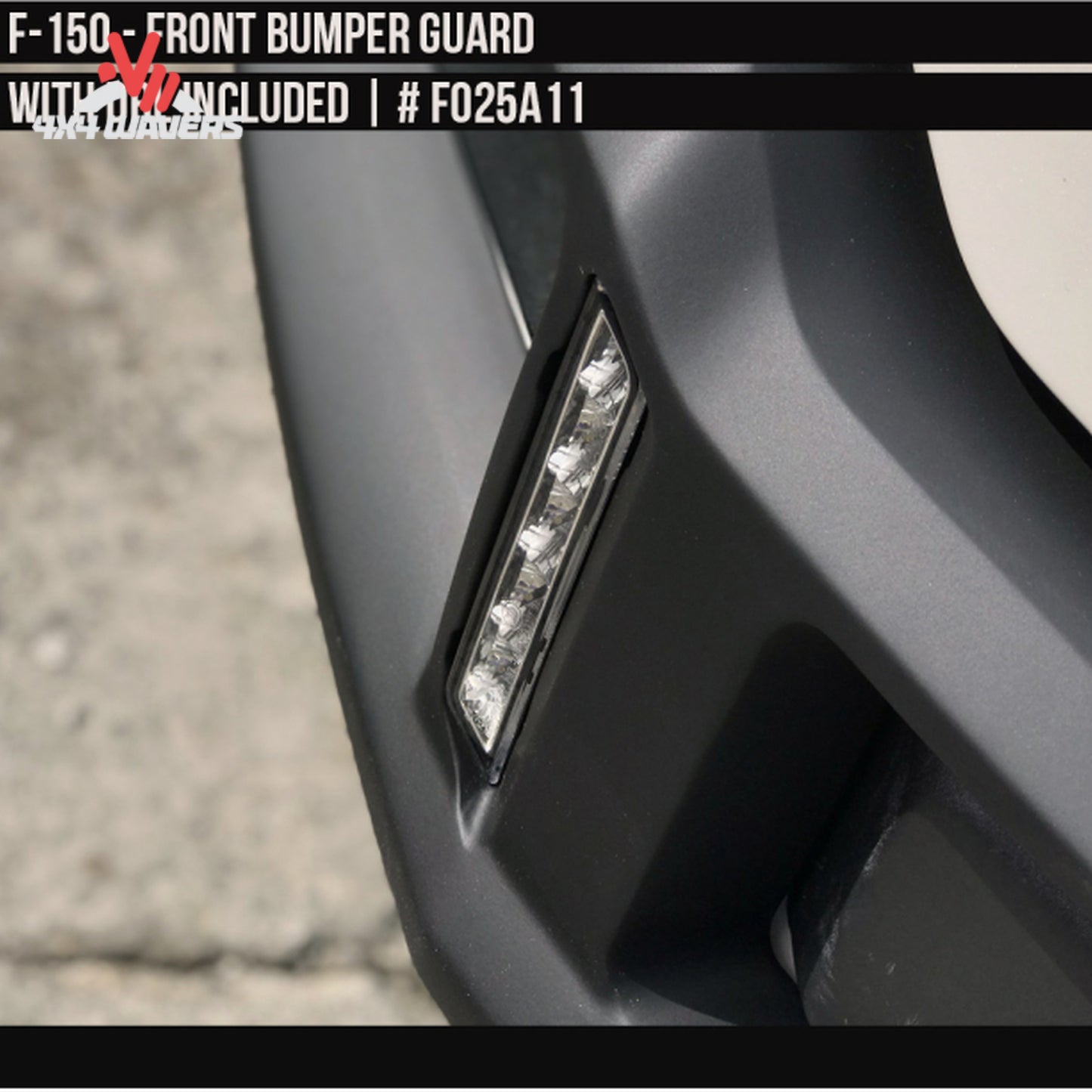 Front primed Air Design Superbolt fender flare installed on Ford F-150 FO25A03PR SKU GPSM_FO25A03PR.