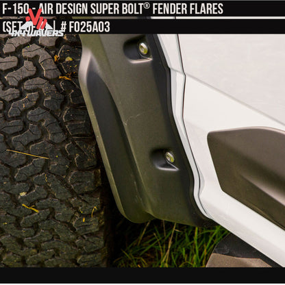 Rear wheel well angle showing the extra 2 inches of tire coverage provided by the Air Design flare to block mud and road debris SKU GPSM_FO25A03.