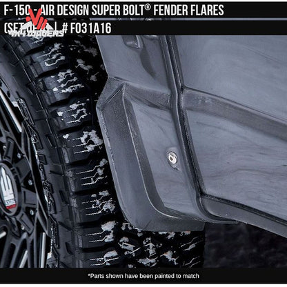 Rear wheel well angle showing the extra 2 inches of tire coverage provided by the Air Design flare to block mud and road debris SKU GPSM_FO31A16PR.