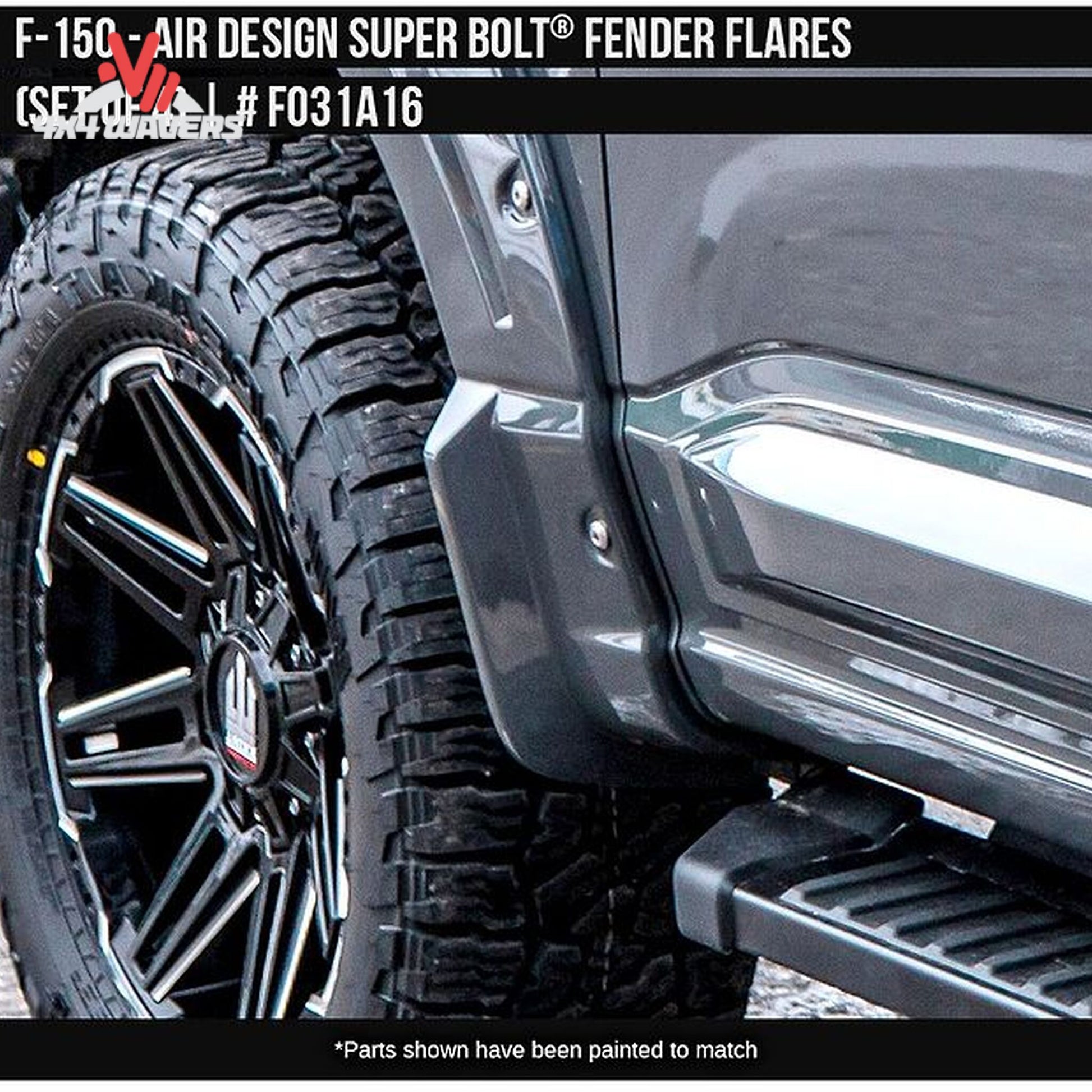 Rear primed Air Design fender flare providing extra tire coverage on Ford F-150 SKU GPSM_FO31A16PR.
