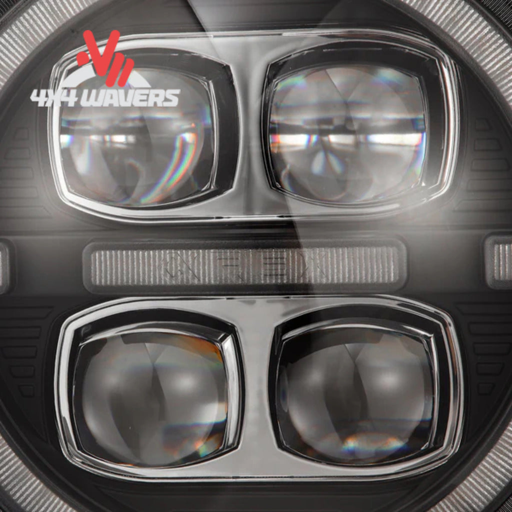 alt
Faros delanteros proyectores LED AlphaRex NOVA en negro para Jeep Wrangler JL 2018-2026, con lente transparente y diseño detallado
