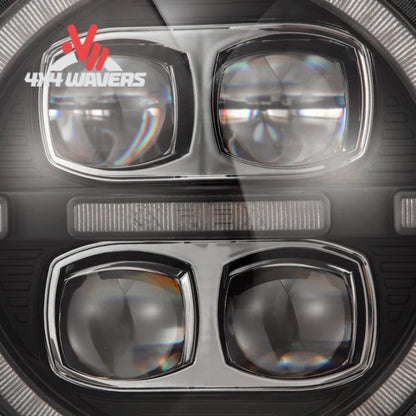 alt
Faros delanteros proyectores LED AlphaRex NOVA en negro para Jeep Wrangler JL 2018-2026, con lente transparente y diseño detallado