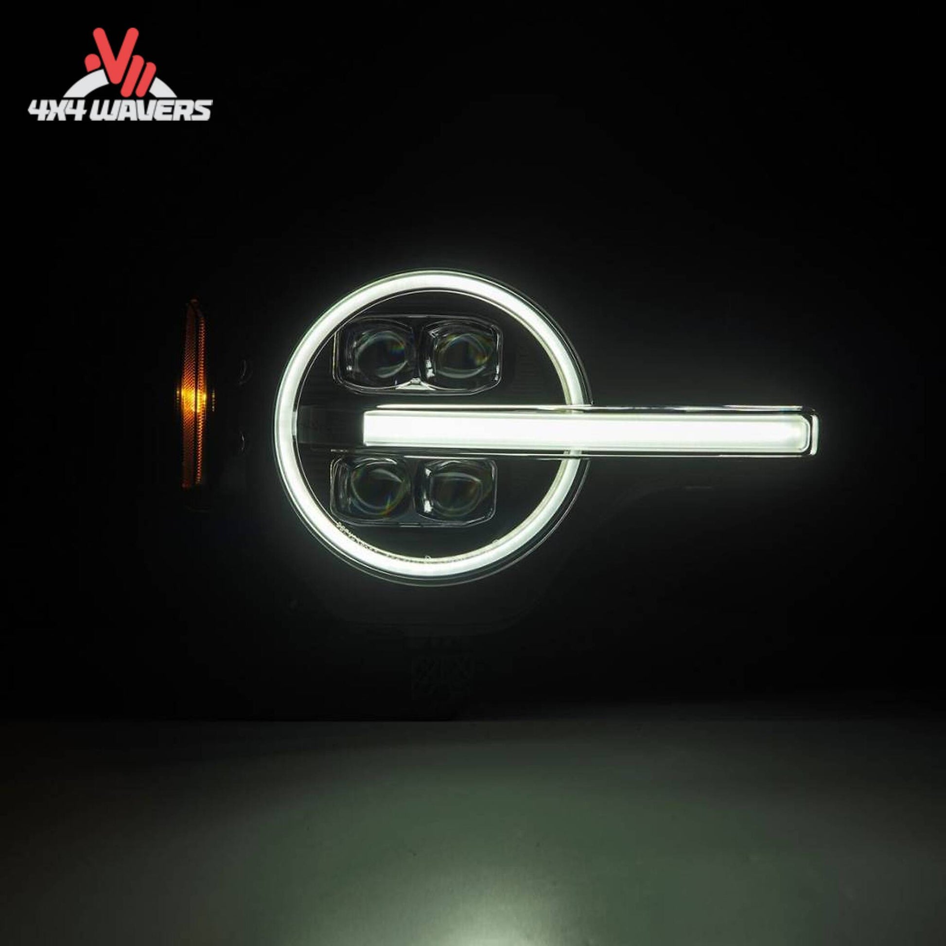 Close-up view of AlphaRex four-projector NOVA lighting system for Bronco
