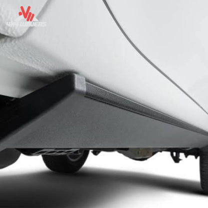 Retracted power step tucked beneath body panel on Chevy Silverado HD SKU 76255-01A