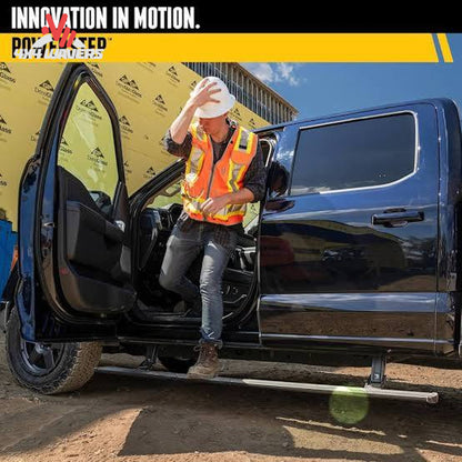 Deployed AMP PowerStep automatic electric step on GMC Sierra Crew Cab SKU 76255-01A