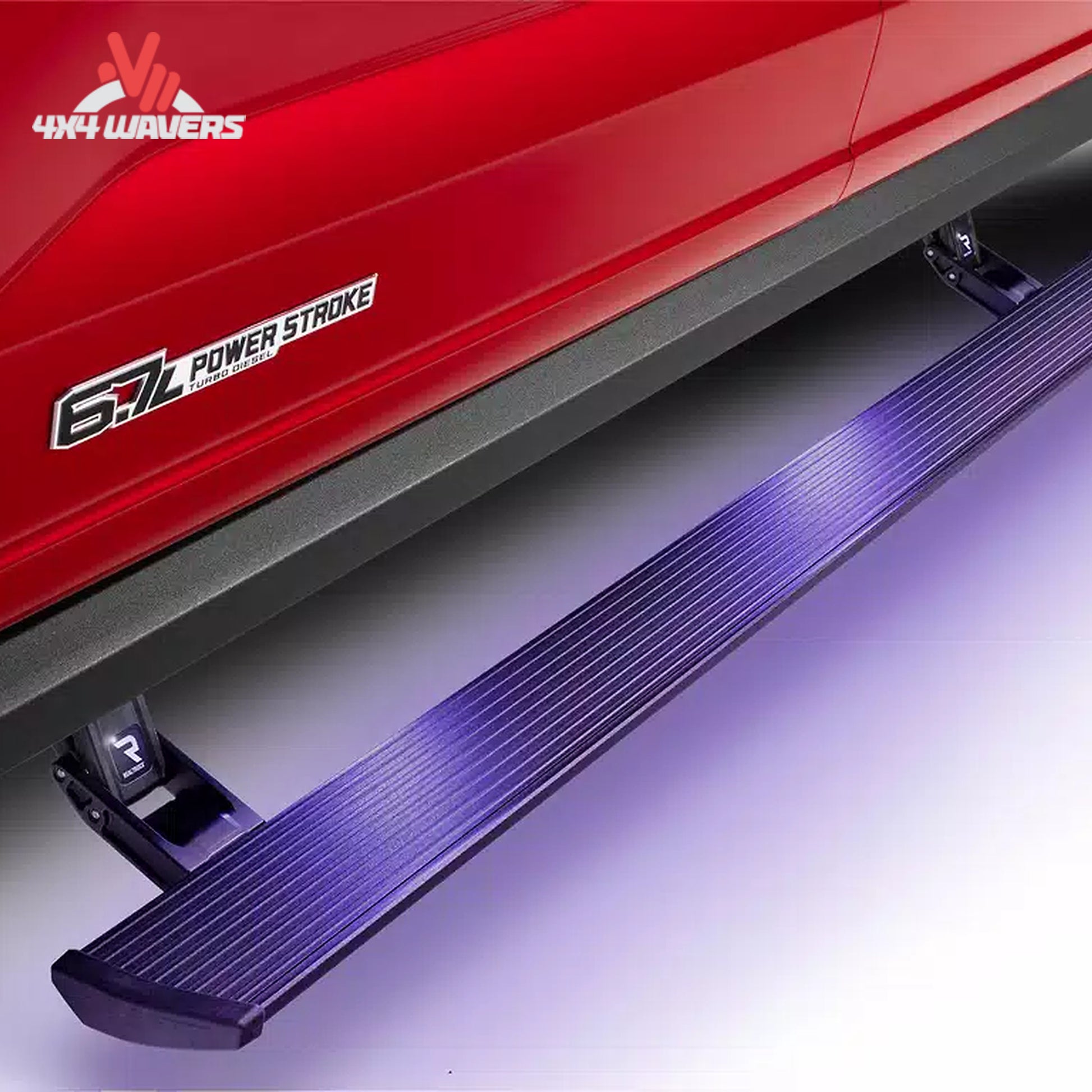 Low profile LED lights illuminating ground underneath deployed electric step board SKU 77154-01A