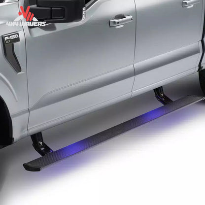 Night detail showing the non-slip 6-inch aluminum stepping surface illuminated by integrated LED lights SKU BGQD_76152-01A.