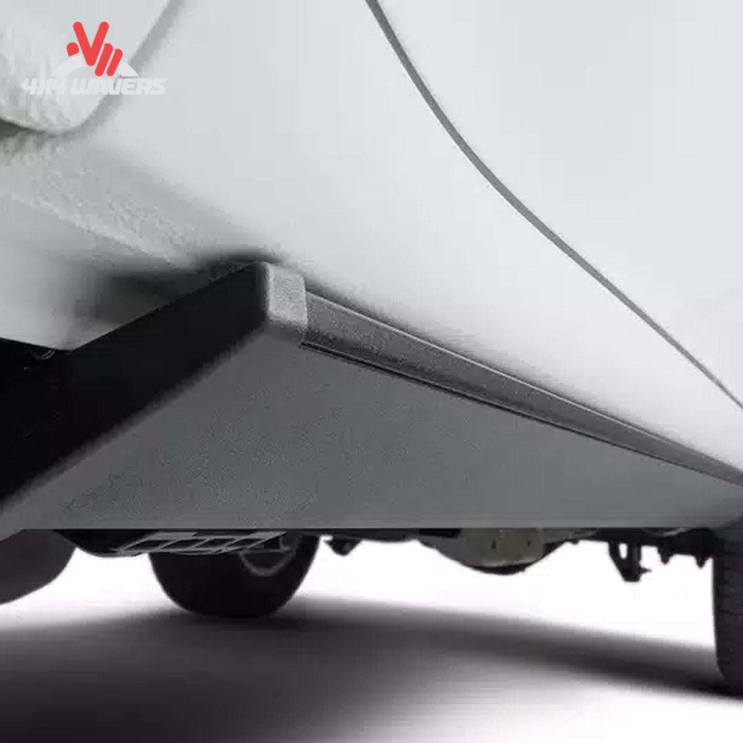 Hidden running board system tucked beneath vehicle body for off-road clearance