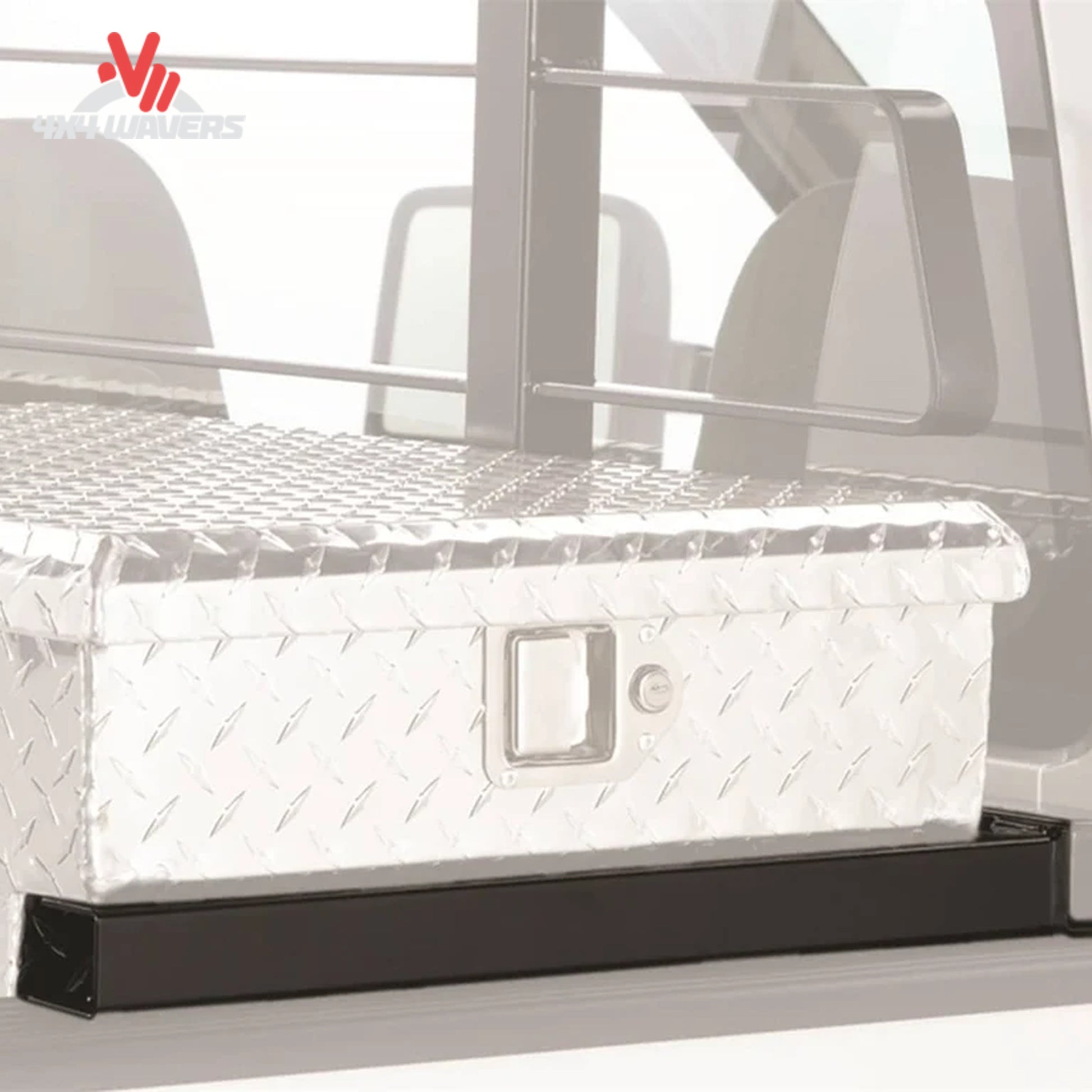 Backrack 21-inch Toolbox Mount Kit installed on a Ford F-150 truck bed, designed for headache racks and tool storage.