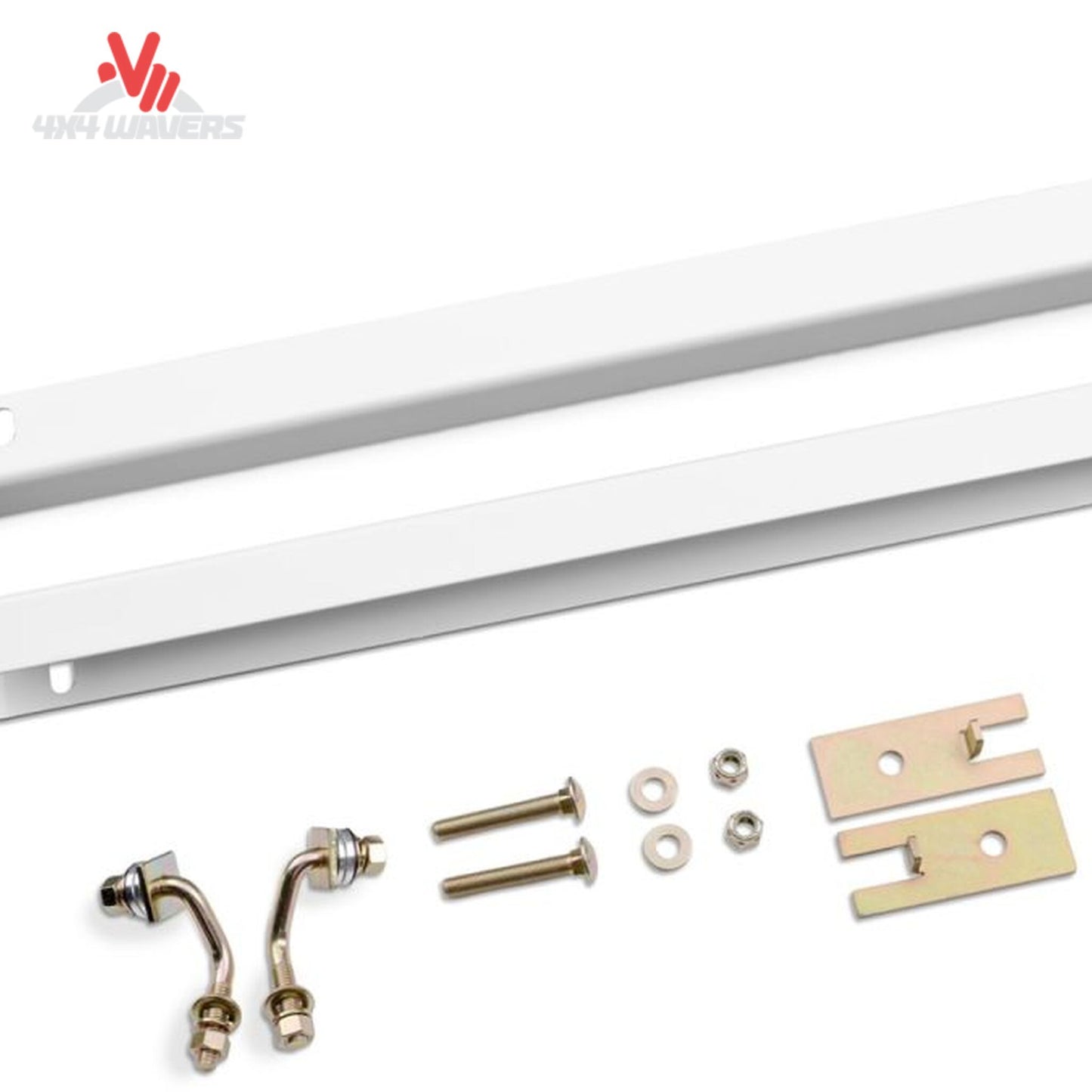RealTruck Backrack 21-inch Toolbox Mount Kit for Ford F-150 headache rack, includes hardware, shown on truck bed.